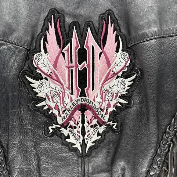 Vintage Western Genuine Leather Jacket Harley Davidson Patch Fringe Lace Women M - Picture 13 of 15